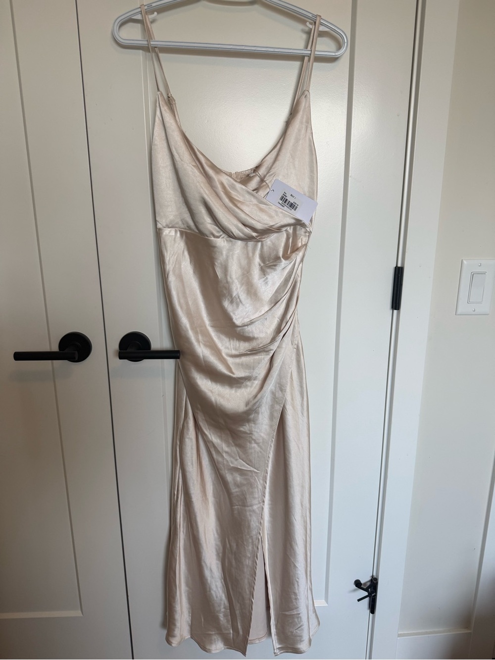 Billy J Satin Slip Midi Dress in Champagne